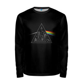 Мужской лонгслив 3D с принтом Pink Floyd Make Rainbow в Петрозаводске, 100% полиэстер | длинные рукава, круглый вырез горловины, полуприлегающий силуэт | Тематика изображения на принте: англия | басы | британия | гитара | группа | логотип | музыка | песни | пинк флойд | призма | радуга | рок | свет