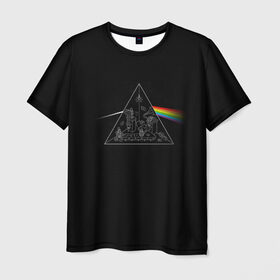 Мужская футболка 3D с принтом Pink Floyd Make Rainbow в Петрозаводске, 100% полиэфир | прямой крой, круглый вырез горловины, длина до линии бедер | англия | басы | британия | гитара | группа | логотип | музыка | песни | пинк флойд | призма | радуга | рок | свет