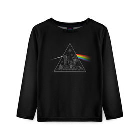 Детский лонгслив 3D с принтом Pink Floyd Make Rainbow в Петрозаводске, 100% полиэстер | длинные рукава, круглый вырез горловины, полуприлегающий силуэт
 | англия | басы | британия | гитара | группа | логотип | музыка | песни | пинк флойд | призма | радуга | рок | свет