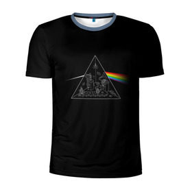 Мужская футболка 3D спортивная с принтом Pink Floyd Make Rainbow в Петрозаводске, 100% полиэстер с улучшенными характеристиками | приталенный силуэт, круглая горловина, широкие плечи, сужается к линии бедра | Тематика изображения на принте: англия | басы | британия | гитара | группа | логотип | музыка | песни | пинк флойд | призма | радуга | рок | свет