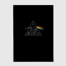 Постер с принтом Pink Floyd Make Rainbow в Петрозаводске, 100% бумага
 | бумага, плотность 150 мг. Матовая, но за счет высокого коэффициента гладкости имеет небольшой блеск и дает на свету блики, но в отличии от глянцевой бумаги не покрыта лаком | англия | басы | британия | гитара | группа | логотип | музыка | песни | пинк флойд | призма | радуга | рок | свет