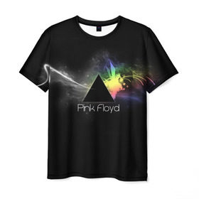 Мужская футболка 3D с принтом Pink Floyd Logo в Петрозаводске, 100% полиэфир | прямой крой, круглый вырез горловины, длина до линии бедер | англия | басы | британия | гитара | группа | дым | космос | логотип | музыка | песни | пинк флойд | призма | радуга | рок | свет