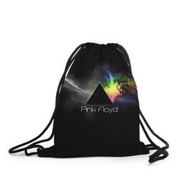 Рюкзак-мешок 3D с принтом Pink Floyd Logo в Петрозаводске, 100% полиэстер | плотность ткани — 200 г/м2, размер — 35 х 45 см; лямки — толстые шнурки, застежка на шнуровке, без карманов и подкладки | англия | басы | британия | гитара | группа | дым | космос | логотип | музыка | песни | пинк флойд | призма | радуга | рок | свет