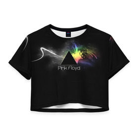 Женская футболка 3D укороченная с принтом Pink Floyd Logo в Петрозаводске, 100% полиэстер | круглая горловина, длина футболки до линии талии, рукава с отворотами | англия | басы | британия | гитара | группа | дым | космос | логотип | музыка | песни | пинк флойд | призма | радуга | рок | свет