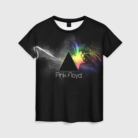 Женская футболка 3D с принтом Pink Floyd Logo в Петрозаводске, 100% полиэфир ( синтетическое хлопкоподобное полотно) | прямой крой, круглый вырез горловины, длина до линии бедер | англия | басы | британия | гитара | группа | дым | космос | логотип | музыка | песни | пинк флойд | призма | радуга | рок | свет