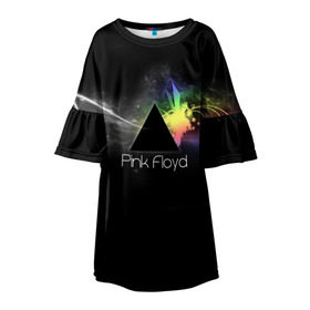Детское платье 3D с принтом Pink Floyd Logo в Петрозаводске, 100% полиэстер | прямой силуэт, чуть расширенный к низу. Круглая горловина, на рукавах — воланы | Тематика изображения на принте: англия | басы | британия | гитара | группа | дым | космос | логотип | музыка | песни | пинк флойд | призма | радуга | рок | свет