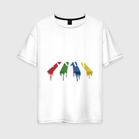 Женская футболка хлопок Oversize с принтом Beatles Color в Петрозаводске, 100% хлопок | свободный крой, круглый ворот, спущенный рукав, длина до линии бедер
 | beatles | music | rock | битлз | краски | леннон | маккартни | музыка | переход | рок | старр | харрисон | цвет