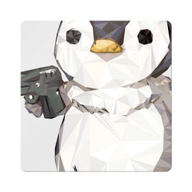Магнит виниловый Квадрат с принтом Пингвин с пистолетом в Петрозаводске, полимерный материал с магнитным слоем | размер 9*9 см, закругленные углы | Тематика изображения на принте: 