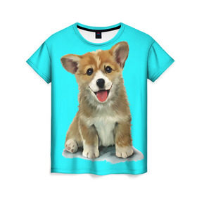 Женская футболка 3D с принтом Корги в Петрозаводске, 100% полиэфир ( синтетическое хлопкоподобное полотно) | прямой крой, круглый вырез горловины, длина до линии бедер | corgy | dog | korgi | puppy | вельш корги | кардиган | коржик | пемброк | собака | щенок