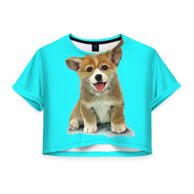 Женская футболка 3D укороченная с принтом Корги в Петрозаводске, 100% полиэстер | круглая горловина, длина футболки до линии талии, рукава с отворотами | corgy | dog | korgi | puppy | вельш корги | кардиган | коржик | пемброк | собака | щенок
