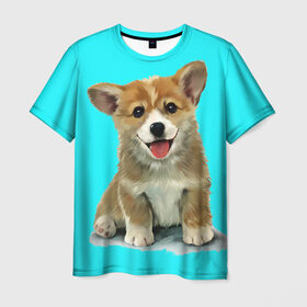 Мужская футболка 3D с принтом Корги в Петрозаводске, 100% полиэфир | прямой крой, круглый вырез горловины, длина до линии бедер | corgy | dog | korgi | puppy | вельш корги | кардиган | коржик | пемброк | собака | щенок