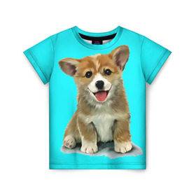 Детская футболка 3D с принтом Корги в Петрозаводске, 100% гипоаллергенный полиэфир | прямой крой, круглый вырез горловины, длина до линии бедер, чуть спущенное плечо, ткань немного тянется | Тематика изображения на принте: corgy | dog | korgi | puppy | вельш корги | кардиган | коржик | пемброк | собака | щенок