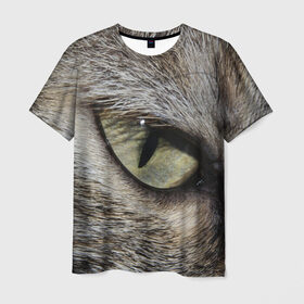 Мужская футболка 3D с принтом Кошачий глаз в Петрозаводске, 100% полиэфир | прямой крой, круглый вырез горловины, длина до линии бедер | 