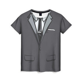 Женская футболка 3D с принтом Костюм в Петрозаводске, 100% полиэфир ( синтетическое хлопкоподобное полотно) | прямой крой, круглый вырез горловины, длина до линии бедер | галстук | классика | костюм | пиджак | стиль | строгий