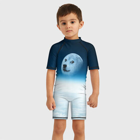 Детский купальный костюм 3D с принтом Doge в Петрозаводске, Полиэстер 85%, Спандекс 15% | застежка на молнии на спине | meme | доге | космос | луна