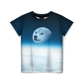 Детская футболка 3D с принтом Doge в Петрозаводске, 100% гипоаллергенный полиэфир | прямой крой, круглый вырез горловины, длина до линии бедер, чуть спущенное плечо, ткань немного тянется | Тематика изображения на принте: meme | доге | космос | луна