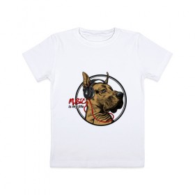 Детская футболка хлопок с принтом Музыкальная собака в Петрозаводске, 100% хлопок | круглый вырез горловины, полуприлегающий силуэт, длина до линии бедер | 