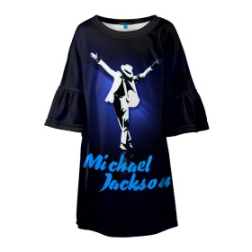 Детское платье 3D с принтом Майкл Джексон в Петрозаводске, 100% полиэстер | прямой силуэт, чуть расширенный к низу. Круглая горловина, на рукавах — воланы | Тематика изображения на принте: michael jackson | король