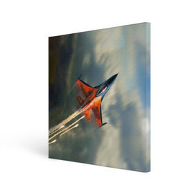 Холст квадратный с принтом Красный F16 в Петрозаводске, 100% ПВХ |  | самолет