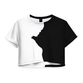 Женская футболка 3D укороченная с принтом Силуэт девушки в Петрозаводске, 100% полиэстер | круглая горловина, длина футболки до линии талии, рукава с отворотами | белое | женщина | чб | черное