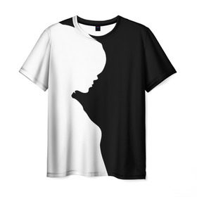 Мужская футболка 3D с принтом Силуэт девушки в Петрозаводске, 100% полиэфир | прямой крой, круглый вырез горловины, длина до линии бедер | белое | женщина | чб | черное