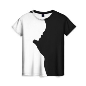 Женская футболка 3D с принтом Силуэт девушки в Петрозаводске, 100% полиэфир ( синтетическое хлопкоподобное полотно) | прямой крой, круглый вырез горловины, длина до линии бедер | белое | женщина | чб | черное