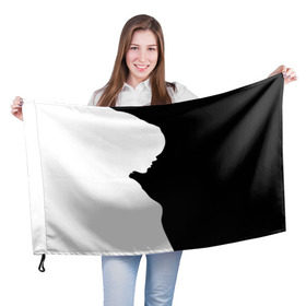 Флаг 3D с принтом Силуэт девушки в Петрозаводске, 100% полиэстер | плотность ткани — 95 г/м2, размер — 67 х 109 см. Принт наносится с одной стороны | белое | женщина | чб | черное