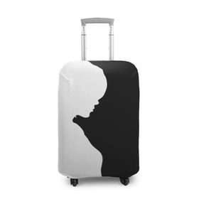 Чехол для чемодана 3D с принтом Силуэт девушки в Петрозаводске, 86% полиэфир, 14% спандекс | двустороннее нанесение принта, прорези для ручек и колес | белое | женщина | чб | черное