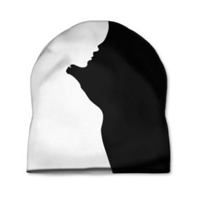 Шапка 3D с принтом Силуэт девушки в Петрозаводске, 100% полиэстер | универсальный размер, печать по всей поверхности изделия | белое | женщина | чб | черное