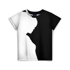 Детская футболка 3D с принтом Силуэт девушки в Петрозаводске, 100% гипоаллергенный полиэфир | прямой крой, круглый вырез горловины, длина до линии бедер, чуть спущенное плечо, ткань немного тянется | белое | женщина | чб | черное