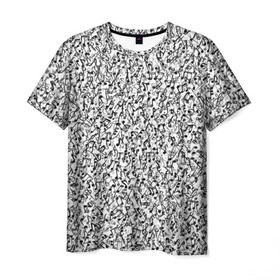 Мужская футболка 3D с принтом Музыкальные ноты в Петрозаводске, 100% полиэфир | прямой крой, круглый вырез горловины, длина до линии бедер | знаки | мелодия | музыка | нота | паттерн | символы | скрипичный ключ | текстура | черно белый