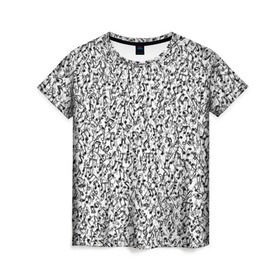 Женская футболка 3D с принтом Музыкальные ноты в Петрозаводске, 100% полиэфир ( синтетическое хлопкоподобное полотно) | прямой крой, круглый вырез горловины, длина до линии бедер | знаки | мелодия | музыка | нота | паттерн | символы | скрипичный ключ | текстура | черно белый