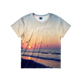 Детская футболка 3D с принтом Summer в Петрозаводске, 100% гипоаллергенный полиэфир | прямой крой, круглый вырез горловины, длина до линии бедер, чуть спущенное плечо, ткань немного тянется | summer | закат | лето | пляж