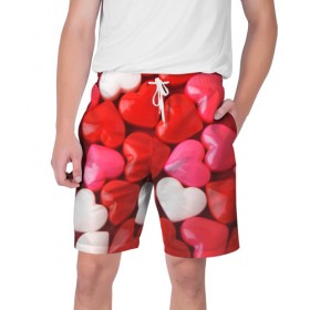 Мужские шорты 3D с принтом Candy в Петрозаводске,  полиэстер 100% | прямой крой, два кармана без застежек по бокам. Мягкая трикотажная резинка на поясе, внутри которой широкие завязки. Длина чуть выше колен | Тематика изображения на принте: heart | love | любовь | сердца