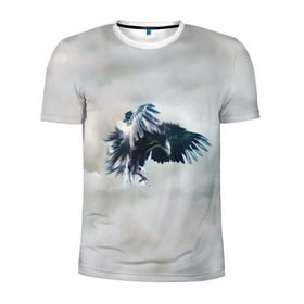 Мужская футболка 3D спортивная с принтом Орлиная атака в Петрозаводске, 100% полиэстер с улучшенными характеристиками | приталенный силуэт, круглая горловина, широкие плечи, сужается к линии бедра | клюв | коршун | крылья | небо | облака | опасность | орел | охота | полет. перья | птица | хищник