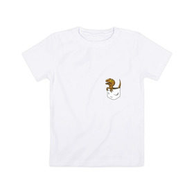 Детская футболка хлопок с принтом Дракончик в кармашке в Петрозаводске, 100% хлопок | круглый вырез горловины, полуприлегающий силуэт, длина до линии бедер | дино | динозавр | карман | ящерица | ящерка