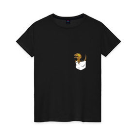 Женская футболка хлопок с принтом Дракончик в кармашке в Петрозаводске, 100% хлопок | прямой крой, круглый вырез горловины, длина до линии бедер, слегка спущенное плечо | дино | динозавр | карман | ящерица | ящерка