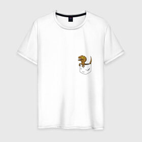 Мужская футболка хлопок с принтом Дракончик в кармашке в Петрозаводске, 100% хлопок | прямой крой, круглый вырез горловины, длина до линии бедер, слегка спущенное плечо. | дино | динозавр | карман | ящерица | ящерка