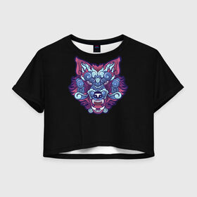 Женская футболка 3D укороченная с принтом Дуx волка в Петрозаводске, 100% полиэстер | круглая горловина, длина футболки до линии талии, рукава с отворотами | арт | белый | волк | зверь | мульт рисунок | новинки | прикольный | хищник | черный | яркие