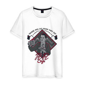 Мужская футболка хлопок с принтом Twin Peaks в Петрозаводске, 100% хлопок | прямой крой, круглый вырез горловины, длина до линии бедер, слегка спущенное плечо. | Тематика изображения на принте: cofee | дейл купер | кофе | твин пикс