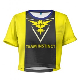 Женская футболка 3D укороченная с принтом Team instinct в Петрозаводске, 100% полиэстер | круглая горловина, длина футболки до линии талии, рукава с отворотами | Тематика изображения на принте: game | игра | игрок | инстинкт | пикачу | покемон