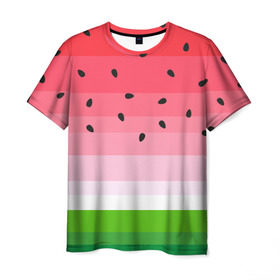 Мужская футболка 3D с принтом Арбузик в Петрозаводске, 100% полиэфир | прямой крой, круглый вырез горловины, длина до линии бедер | pattern | trend | арбуз | зеленый | косточки | красный | мода | патерн | паттерн | розовый | текстура | тренд | фрукт | ягода