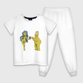Детская пижама хлопок с принтом Симпсоны в Петрозаводске, 100% хлопок |  брюки и футболка прямого кроя, без карманов, на брюках мягкая резинка на поясе и по низу штанин
 | bart | homer | love | simpsons | адам | барт | гомер | ева | любовь | мульт | мультфильм | пончик | симпсоны