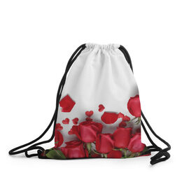 Рюкзак-мешок 3D с принтом Розы в Петрозаводске, 100% полиэстер | плотность ткани — 200 г/м2, размер — 35 х 45 см; лямки — толстые шнурки, застежка на шнуровке, без карманов и подкладки | flowers | gift | hearts | love | red | romantic | roses | valentines day | красные розы | сердечки