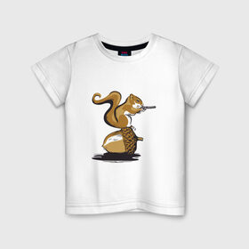 Детская футболка хлопок с принтом Белка в Петрозаводске, 100% хлопок | круглый вырез горловины, полуприлегающий силуэт, длина до линии бедер | белка | белочка | жёлудь | животные | лес | орех | оружие | солдат