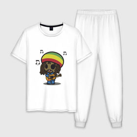 Мужская пижама хлопок с принтом Reggae в Петрозаводске, 100% хлопок | брюки и футболка прямого кроя, без карманов, на брюках мягкая резинка на поясе и по низу штанин
 | bob marley | боб марли