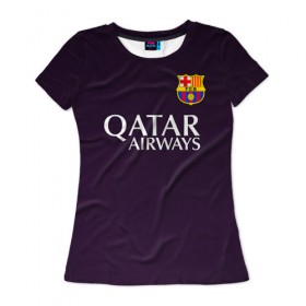 Женская футболка 3D с принтом Barcelona в Петрозаводске, 100% полиэфир ( синтетическое хлопкоподобное полотно) | прямой крой, круглый вырез горловины, длина до линии бедер | barca | barcelona | барса | барселона | футбол | футбольная форма