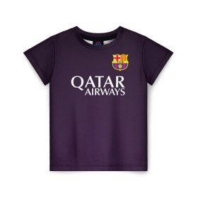 Детская футболка 3D с принтом Barca Messi в Петрозаводске, 100% гипоаллергенный полиэфир | прямой крой, круглый вырез горловины, длина до линии бедер, чуть спущенное плечо, ткань немного тянется | Тематика изображения на принте: barcelona | messi | барса | барселона | месси | футбол