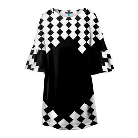 Детское платье 3D с принтом Шахматная клетка в Петрозаводске, 100% полиэстер | прямой силуэт, чуть расширенный к низу. Круглая горловина, на рукавах — воланы | abstract | abstraction | block | tessera | абстракция | клетка | кубики | текстура