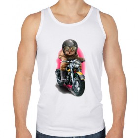 Мужская майка хлопок с принтом Кот мотоциклист в Петрозаводске, 100% хлопок |  | Тематика изображения на принте: moto | киса | кот | котэ | мото | мотоцикл | очки | шлем